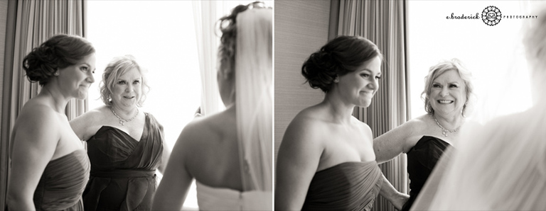 Love the expressions of Katy's mother and her maid of honor when they step back to see her in her wedding dress.