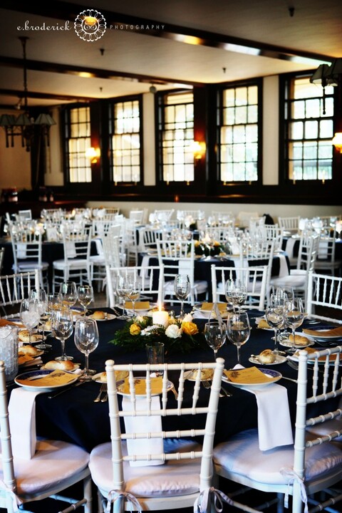 The dining room looked gorgeous with the school colors and the school's own china.