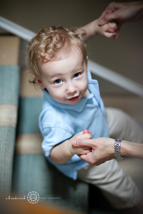 Just going downstairs is an adventure when you're 14 months old!