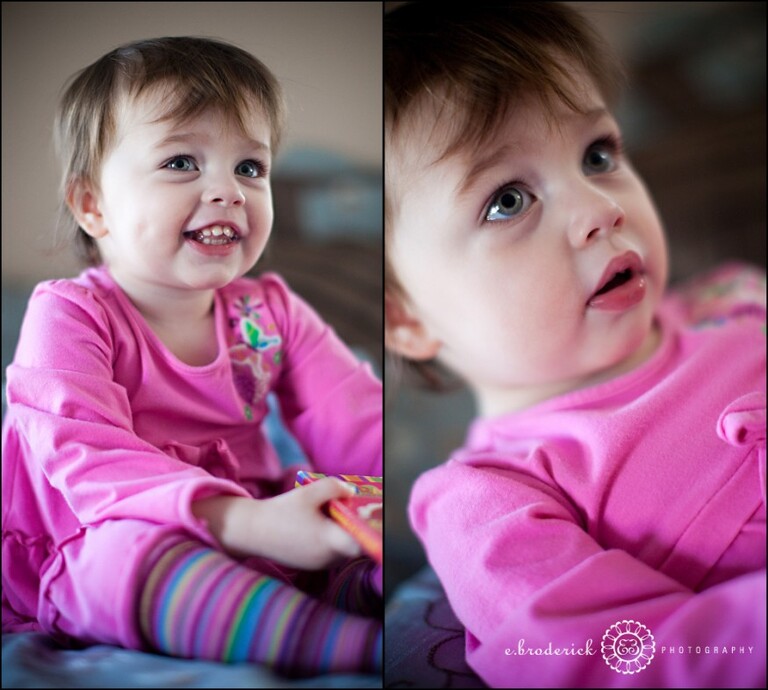 In the other room, big sister, Fiona, played on her parents' bed. Look at those eyes! 