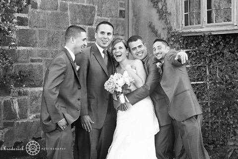 Oops! Can't forget this shot of Ginny being accosted by the groomsmen. Love her expression!