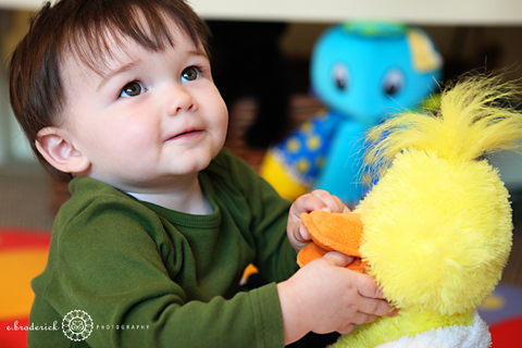 He loves his duck! And I love his face. =)