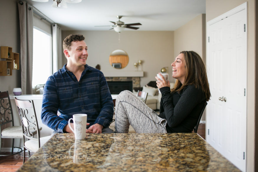 Couple at home drinking tea